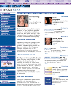 Screenshot der Webseite MovieLine.de aus dem Jahr 2002, unter Führung von Tiscali