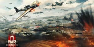 War Thunder Schlachtfeld mit unzähligen Panzern und Jagdflugzeugen