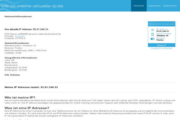 Screenshot der Webseite wie-ist-meine-aktuelle-ip.de