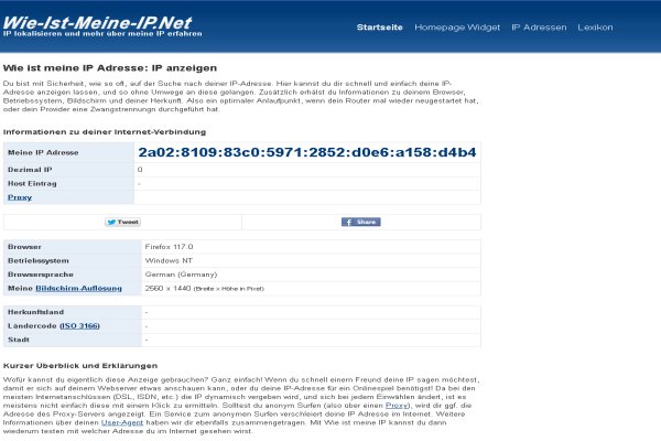 Screenshot der Webseite wie-ist-meine-ip.net