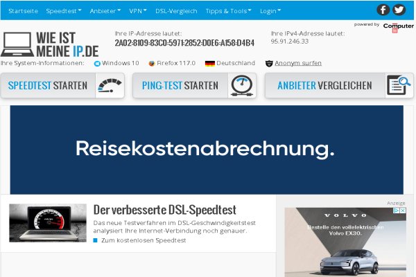Screenshot der Webseite wieistmeineip.de